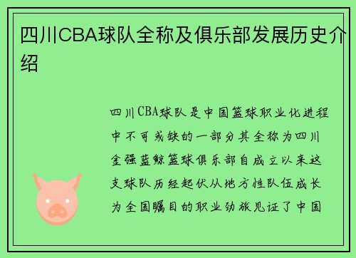 四川CBA球队全称及俱乐部发展历史介绍