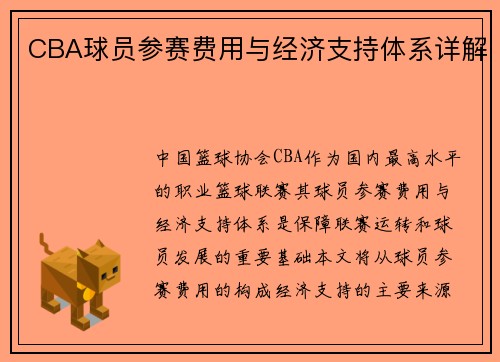CBA球员参赛费用与经济支持体系详解