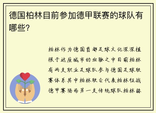 德国柏林目前参加德甲联赛的球队有哪些？